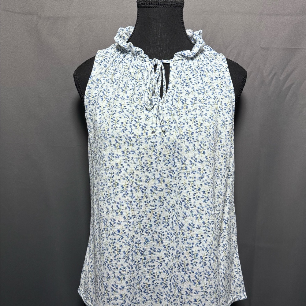 MELLODAY Blue Floral Ruffle Blouse